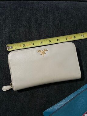 Prada Cream Zip-Around Saffiano Leather Wallet with Gold Logo